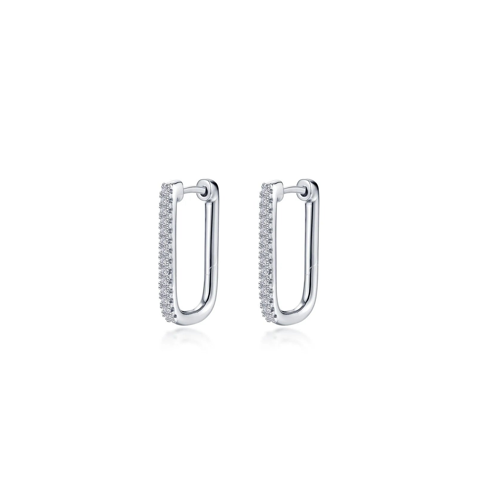 Deco style earrings-Lafonn Simulated Diamond Rectangle Hoop Earrings E0631CLG00