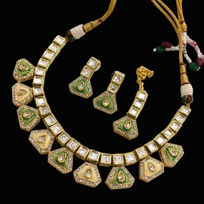 Thin-line necklaces-Lucentarts Jewellery Gold Plated Meenakari Necklace Set