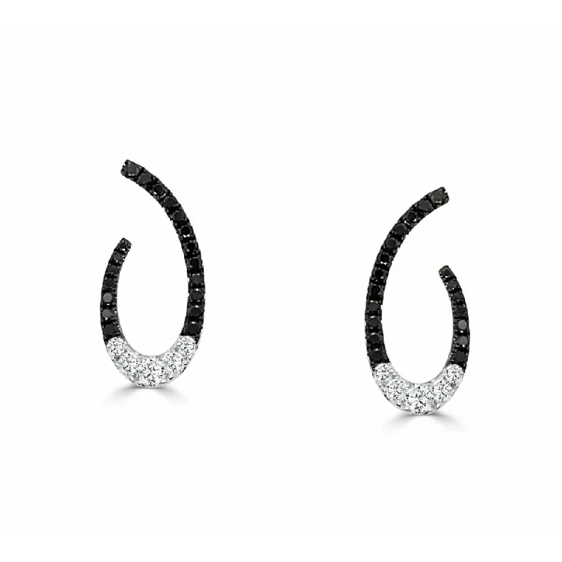 Wide tier earrings-14k Gold Black and White Diamond Hoops Earrings