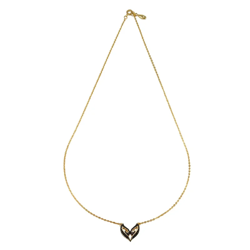 Oval stone necklaces-V Pavé Pendant - 18K Gold Vermeil + CZ Noir