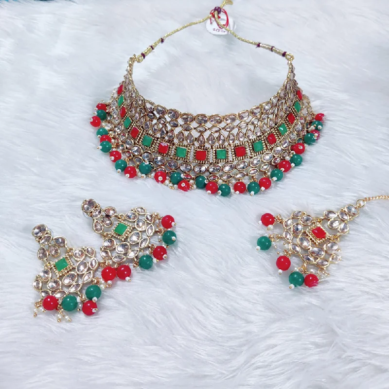 Antique silver necklaces-Manisha Jewellery Gold Plated Crystal Stone Necklace Set