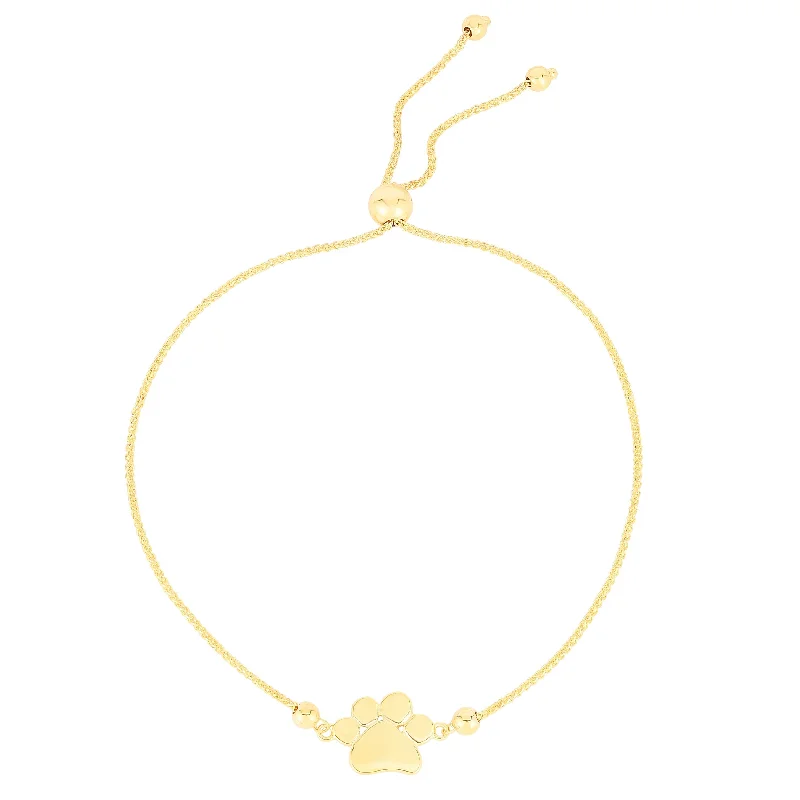 Tiny dot bangles-14K Gold Paw Print Adjustable Bolo Bracelet