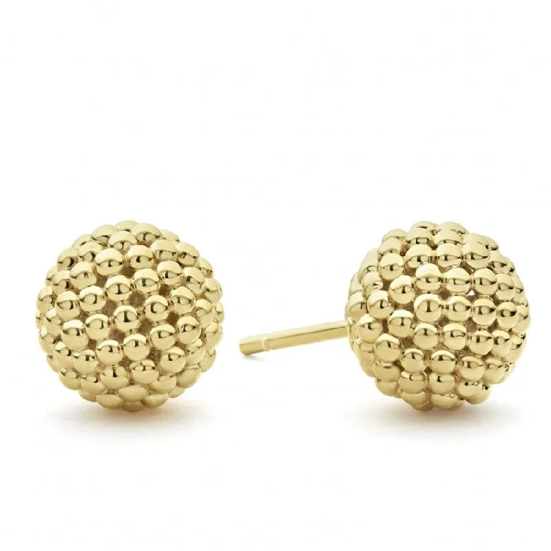 Coiled thread earrings-Lagos 18k Caviar Gold Stud Earrings