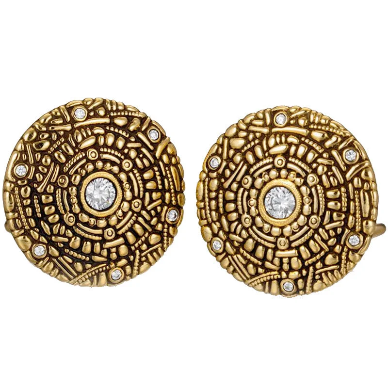 Silk fringe earrings-Alex Sepkus 18K Yellow Gold Diamond Shield Button Earrings E-R4