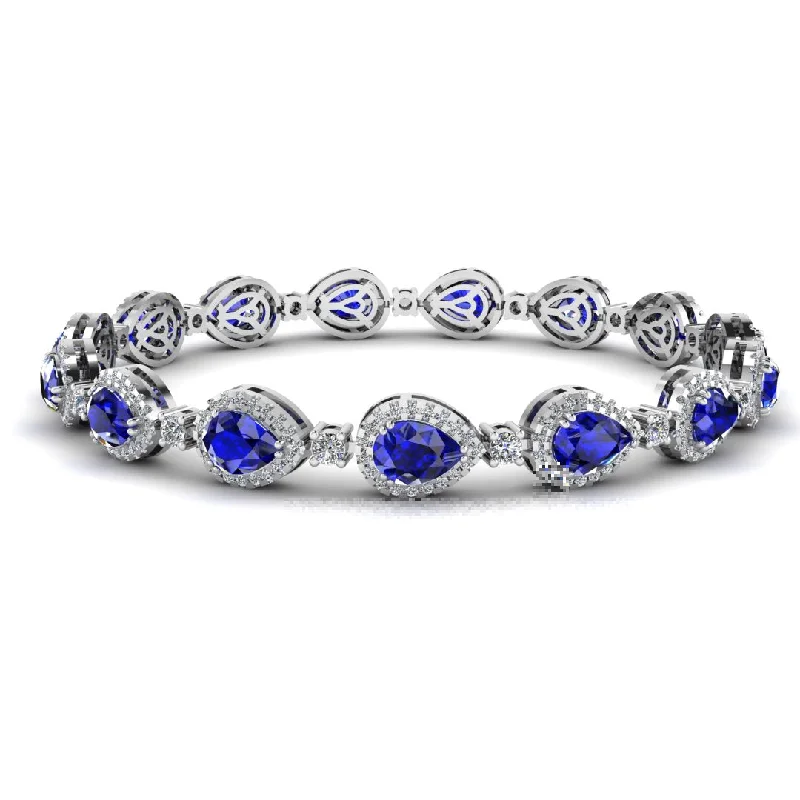 Tiny wing bangles-Halo Pear Shape 9 Carat Diamond and Sapphire Bracelet BRHAPSS