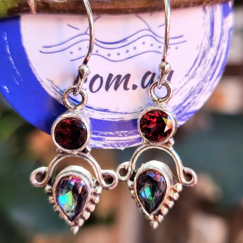 Subtle drop earrings-MYSTIC LUCK - MYSTIC TOPAZ & GARNET 925 HOOK EARRINGS