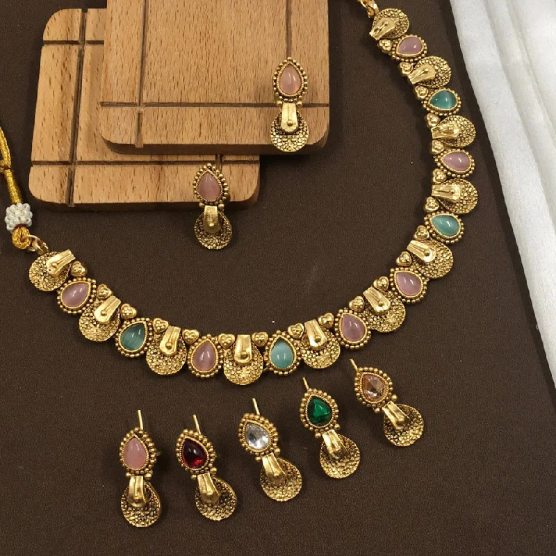 Coiled cord necklaces-Rani Sati Jewels Monalisa Stone Necklace Set