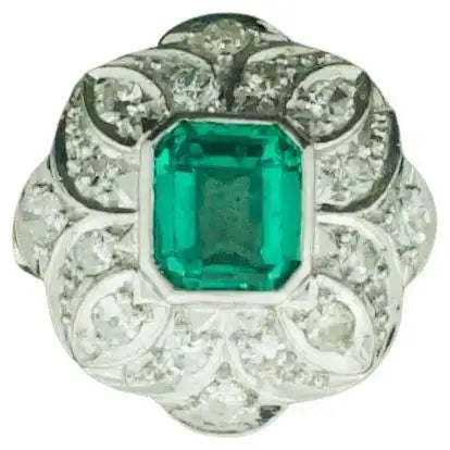 Tiny dot rings-Art Deco Emerald and Diamond Ring in Platinum