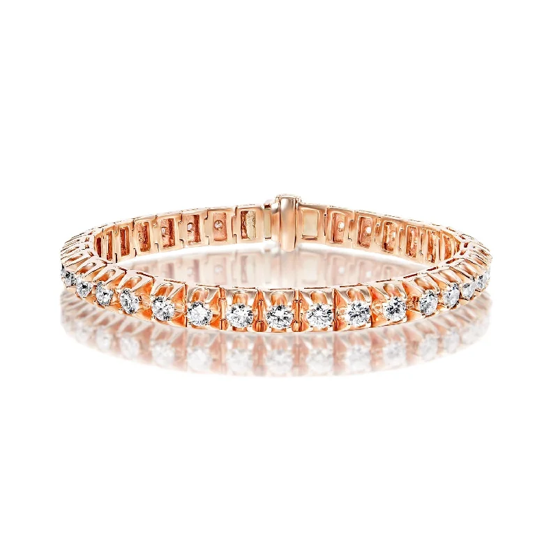 Flat knot bangles-Miranda 11 Carat Round Brilliant Single Row Diamond Tennis Bracelet in 14k Rose Gold