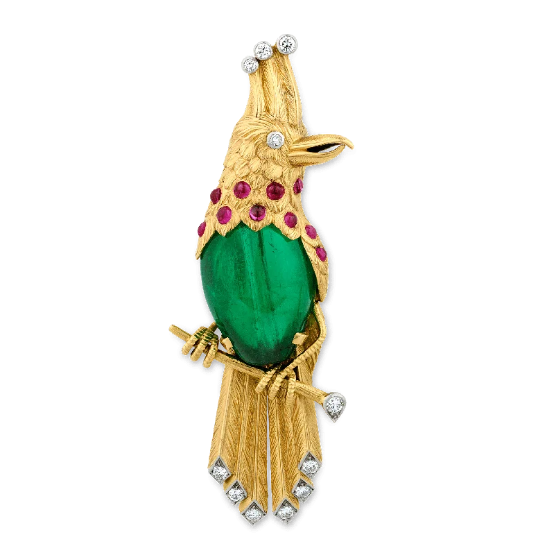 Dainty gold brooch-Cartier Colombian Emerald Bird Brooch, 45.00 carats