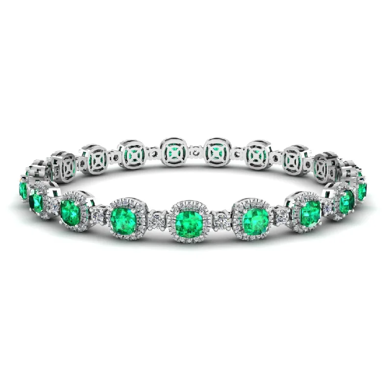 Linen thread bangles-Cushion Shape 8.5 Carat Emerald Featuring Diamond Halo Bracelet BRHACCE