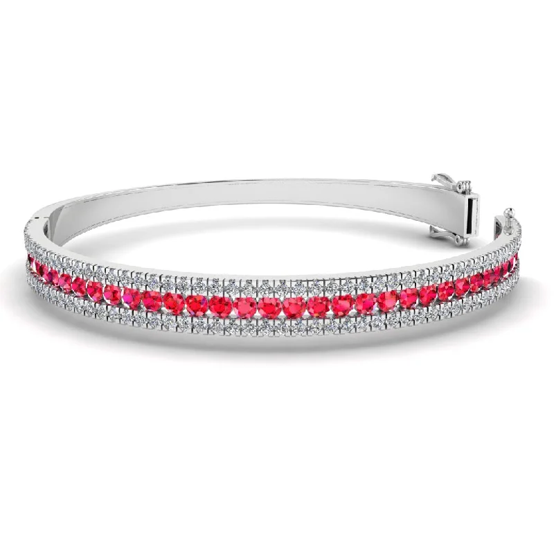 Elegant design bangles-Round Brilliant 4.05 Carat Ruby and Diamond 3 Rows Bangle BAN1R