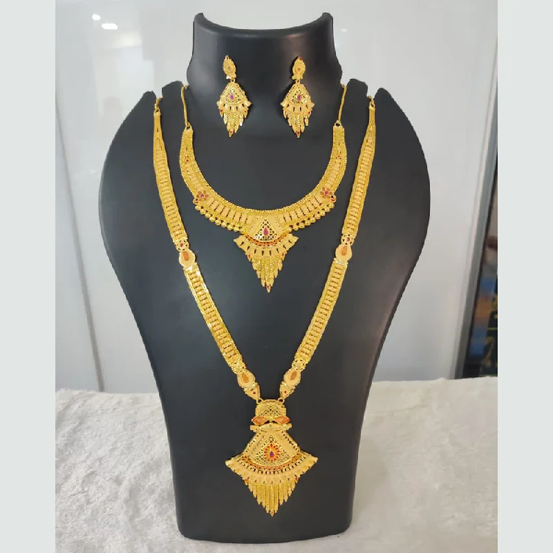 Onyx healing necklaces-Pari Art Jewellery Forming Gold Double Necklace Set