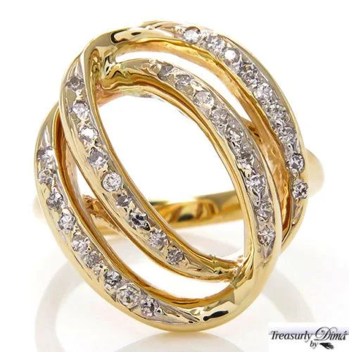 Retro deco rings-0.50CT ESTATE VINTAGE DIAMOND RIGHT HAND FASHION SWIRL 14K YELLOW GOLD RING