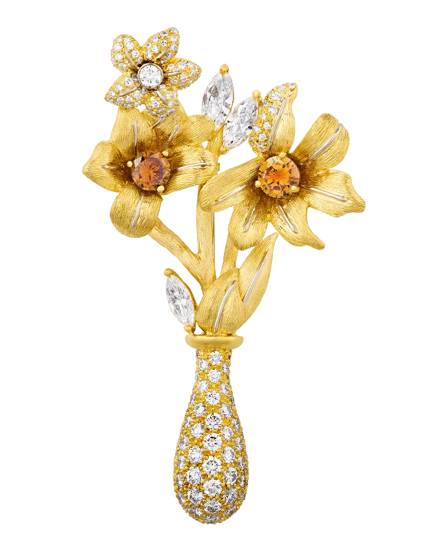 Wide gold brooch-Henry Dunay Diamond Floral Brooch