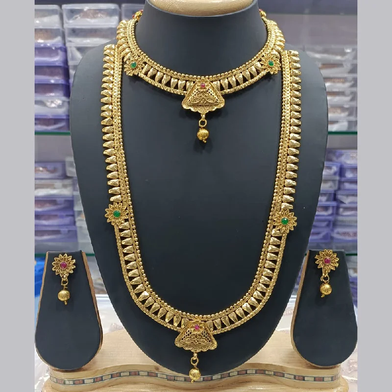 Floating stone necklaces-Manisha Jewellery Gold Plated Pota Stone Double Necklace Set