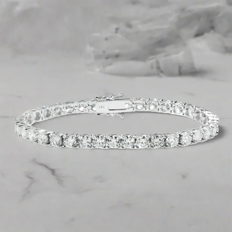 Boho tassel bangles-Lehak 12 Carat Round Lab Grown Diamond Tennis Bracelet in 14K White Gold