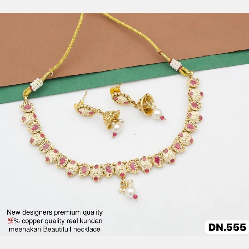 Leaf charm necklaces-Manisha Jewellery Gold Plated Pota Stone Necklace Set