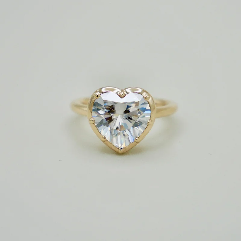 Stone cluster rings-4 Carat Georgian Victorian Heart Shaped Moissanite and Gold Collet Button Back Ring