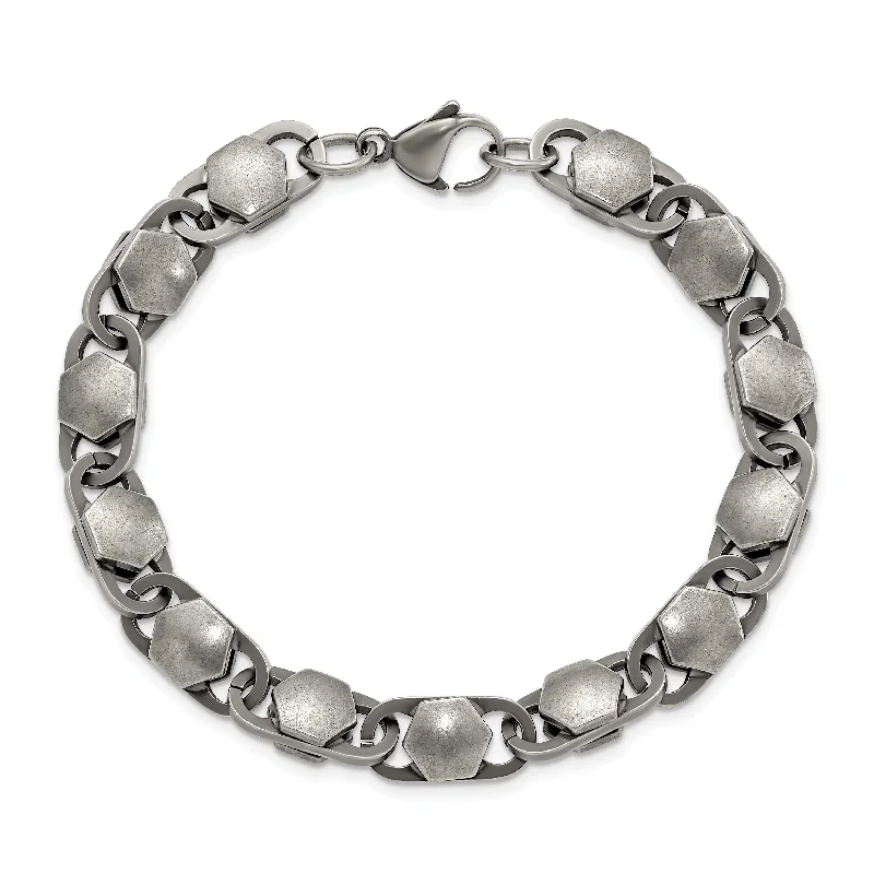 Worn clasp bangles-Stainless Steel Antiqued and Brushed 8.50mm 8.25in Bracelet