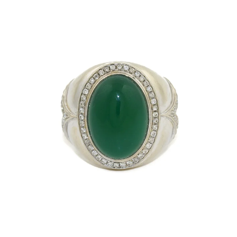 Bold gem rings-18k x Green Onyx & Pave Diamond Ring