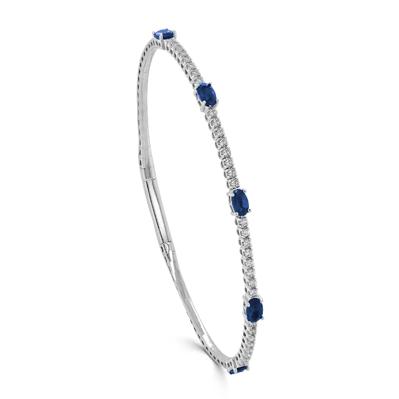 Bead charm bangles-14K Gold Diamond & Sapphire Flexible Station Bangle