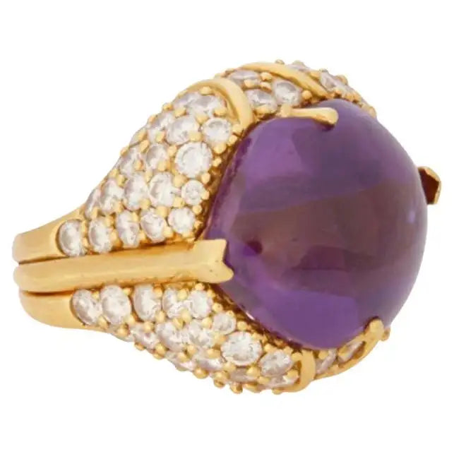 Shiny name rings-Fashion Forward Fancy Cut Amethyst and Diamond Ring in 18k Yellow Gold