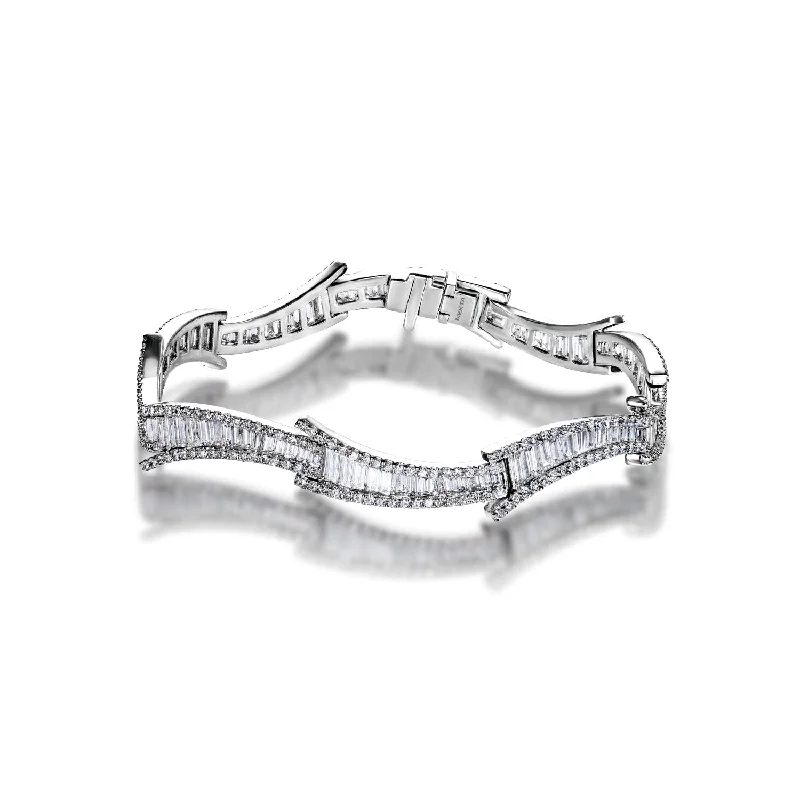 Radiant star bangles-Zora 6 Carat Combine Mix Shape Diamond Bracelet in 18k White Gold