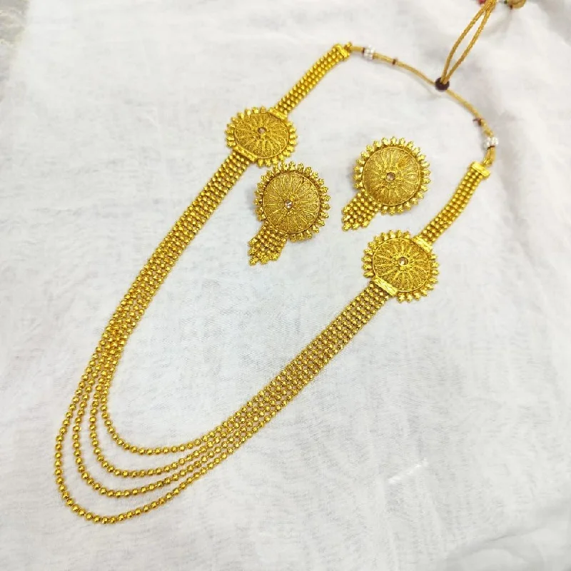 Oval charm necklaces-Akruti Collection Gold Plated Long Necklace Set