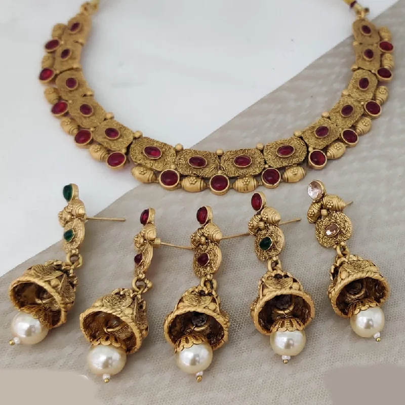 Satin gloss necklaces-Rani Sati Jewels Gold Plated Pota Stone Necklace Set