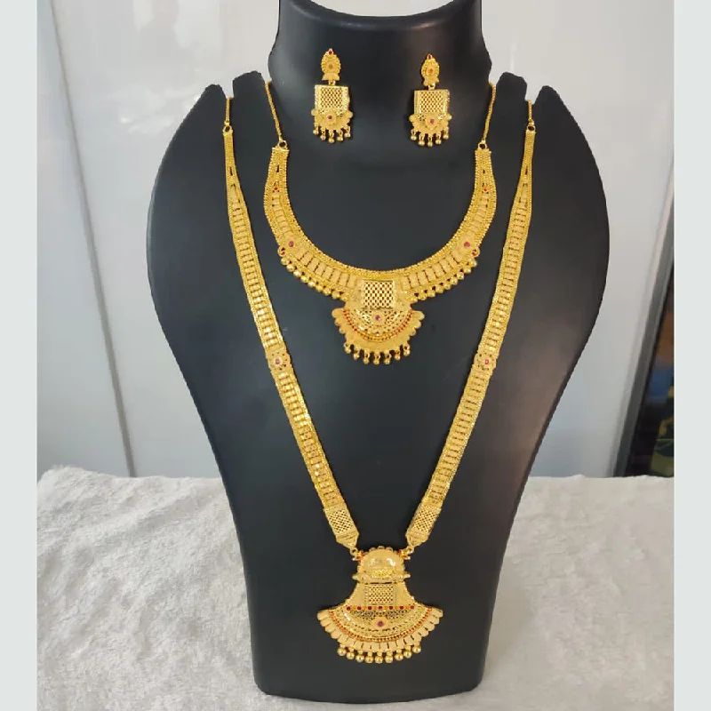 Thin bead necklaces-Pari Art Jewellery Forming Gold Double Necklace Set