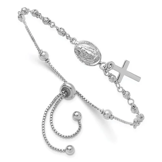 Topaz stone bangles-Sterling Silver Cross Dangle Rosary Adjustable Bolo Bracelet