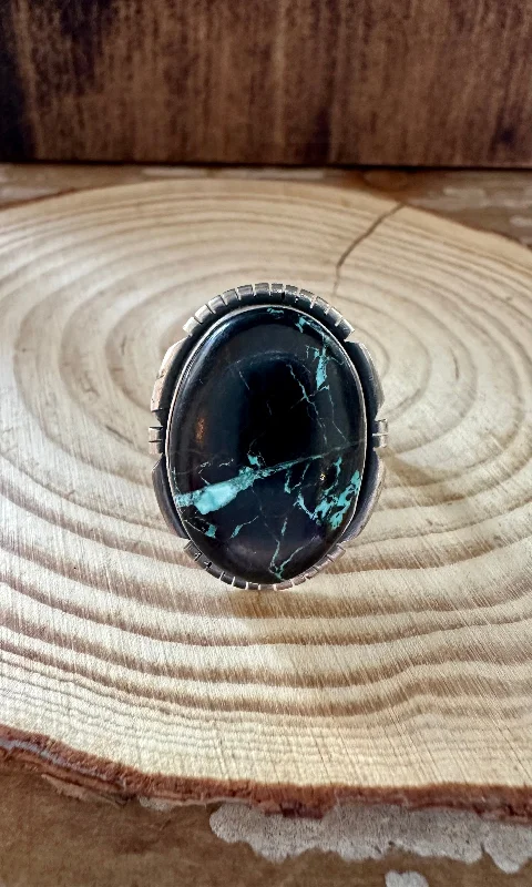 Flex open rings-IN THE SHADOWS Sterling Silver and Turquoise Ring • Size 9