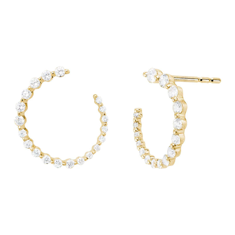 Solid ring earrings-14K Yellow Gold Partial Hoop Diamond Earrings