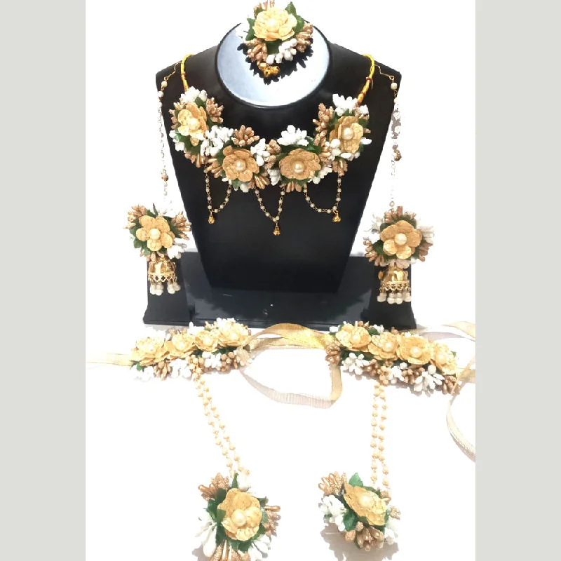 Secure clasp necklaces-Kavya's Kreation Flower Necklace Set for Haldi Ceremony / Baby Shower