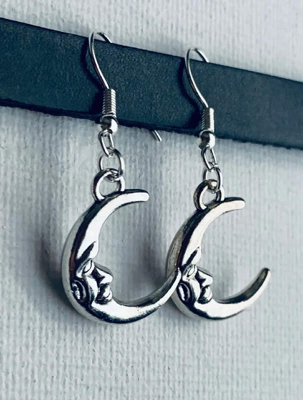 Flat knot earrings-Luna Handmade Silver Plated Crescent Moon Earrings