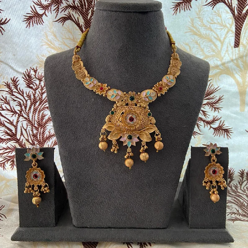 Bold cross necklaces-India Art Gold Plated Pota Stone And Beads Necklace Set