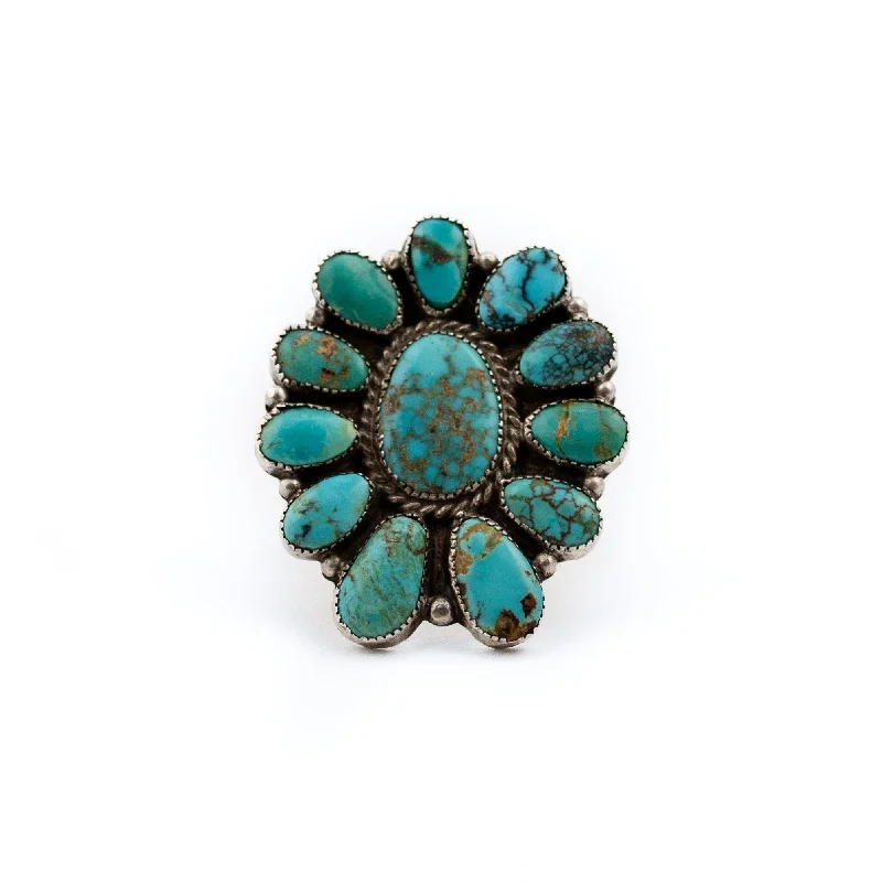 Petal carved rings-1970s Cluster Turquoise Ring