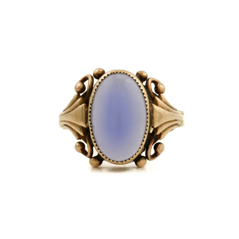 Joy charm rings-14 K Gold x Holly Blue Chalcedony Art-Deco Ring