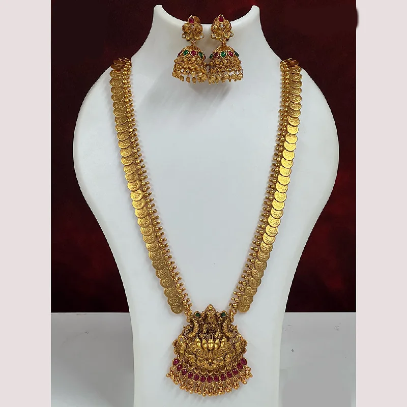 Turquoise drop necklaces-Diksha Collection Gold Plated Pota Stone Necklace Set