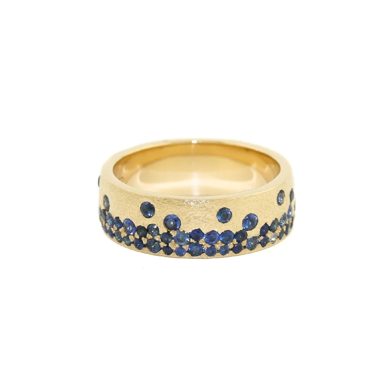 Antique bronze rings-14k x 7mm Royal Blue Sapphire Kaleidoscope Confetti Band