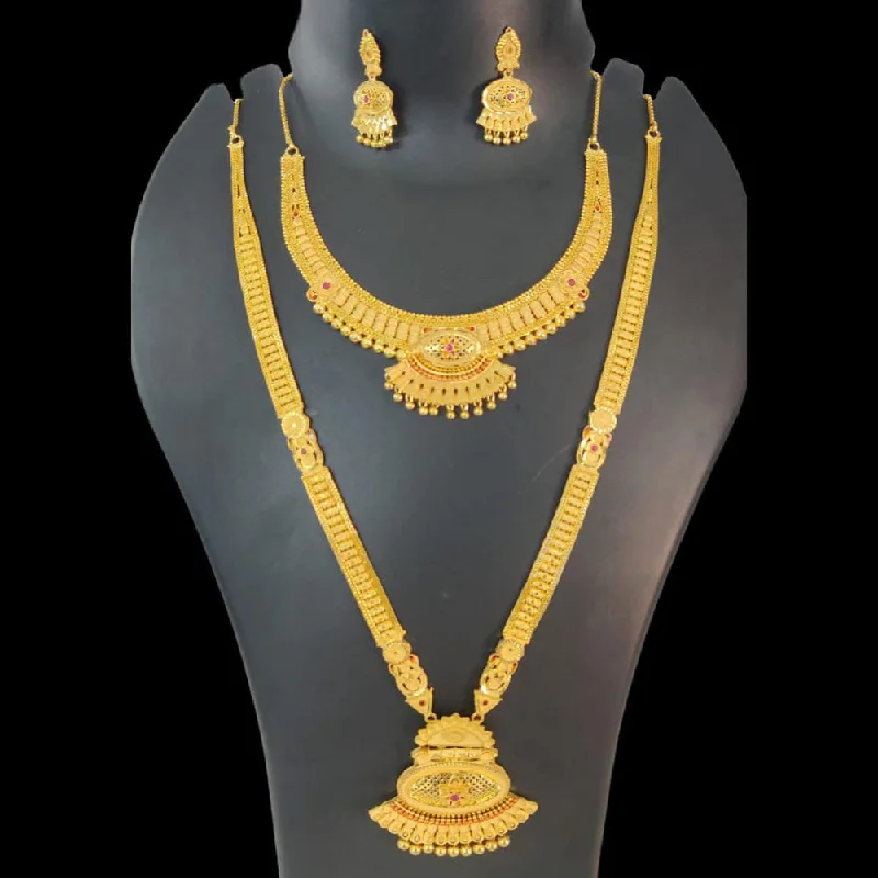 Eight-strand necklaces-Pari Art Jewellery Forming Gold Double Necklace Set