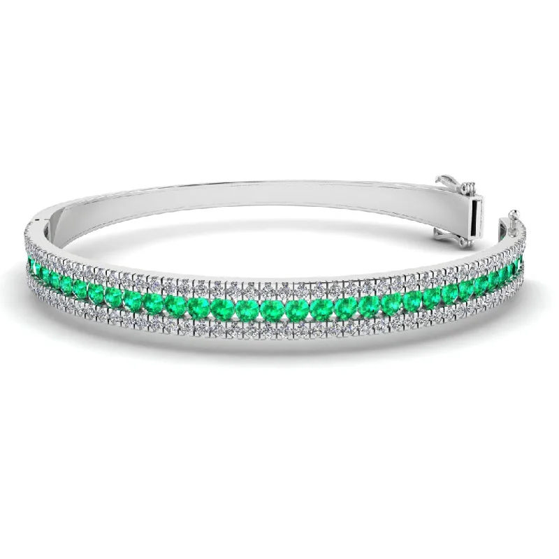 Ruby bead bangles-Round Brilliant 4.05 Carat Emerald and Diamond 3 Rows Bangle BAN1E