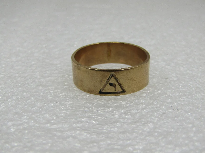 Sleek gold rings-Vintage 10 kt Vintage Masonic Virtue Conjunctivi Band Ring . Sz. 12 and 7.5mm wide.