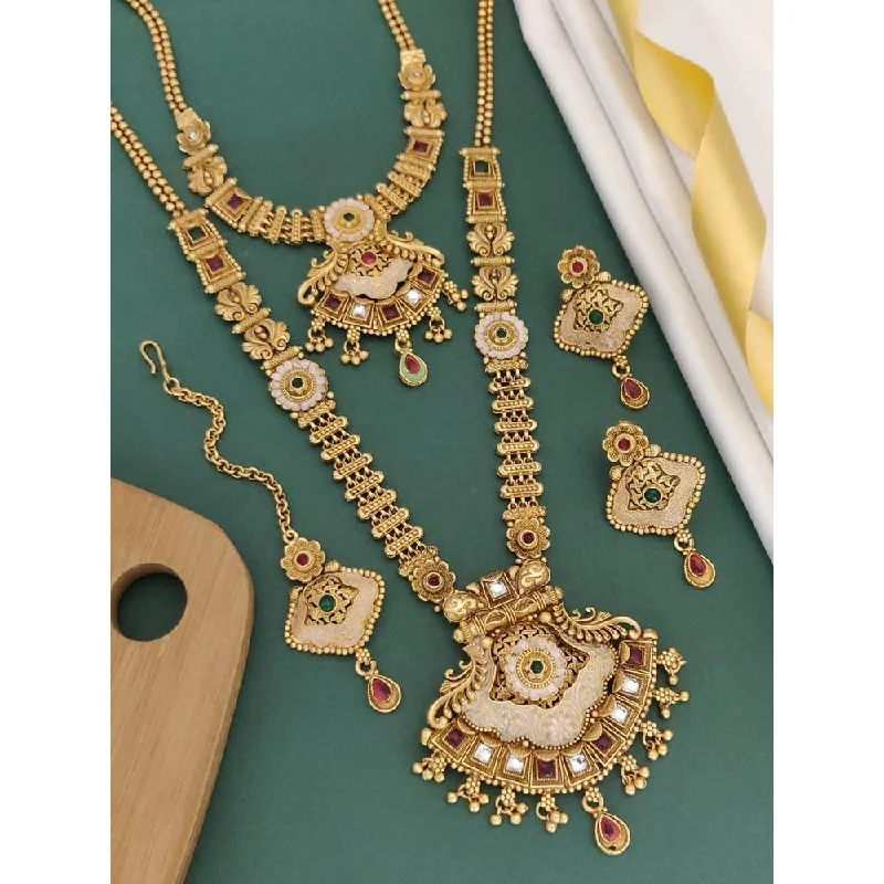 Cedar wood necklaces-Akruti Collection Gold Plated Pota Stone Matte Finish Necklace Combo