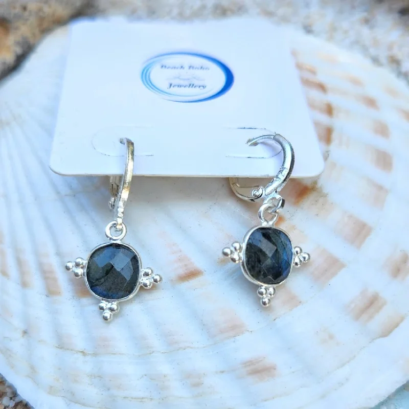 Radiant gem earrings-LIGHT & DARK MOONS  -  LABRADORITE OR MOONSTONE 925  HOOK EARRINGS