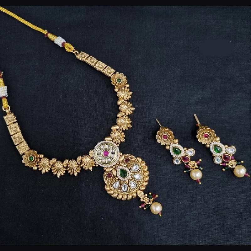 Stellar charm necklaces-Lucentarts Jewellery Gold Plated  Meenakari Necklace Set