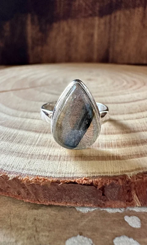 Wide gold rings-SPACED OUT TEARDROP LABRADORITE Sterling Silver Ring • Size 8