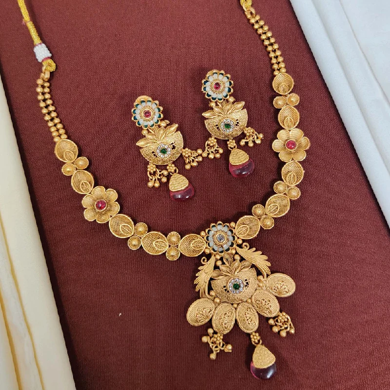 Cool wood necklaces-Manisha Jewellery Gold Plated Pota Stone Necklace Set