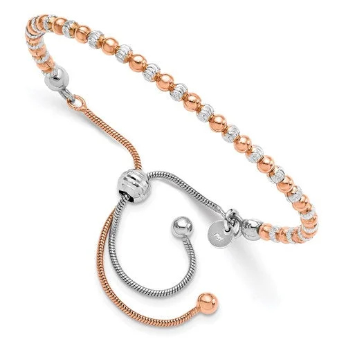 Thai style bangles-Sterling Silver Rose Gold-Plated D/C Bead Adjustable Bolo Bracelet